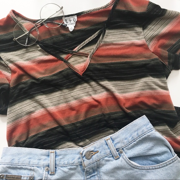 Olive & Oak Tops - Olive + Oak Stitch Fix Striped Cross V-Neck T-Shirt Sz L